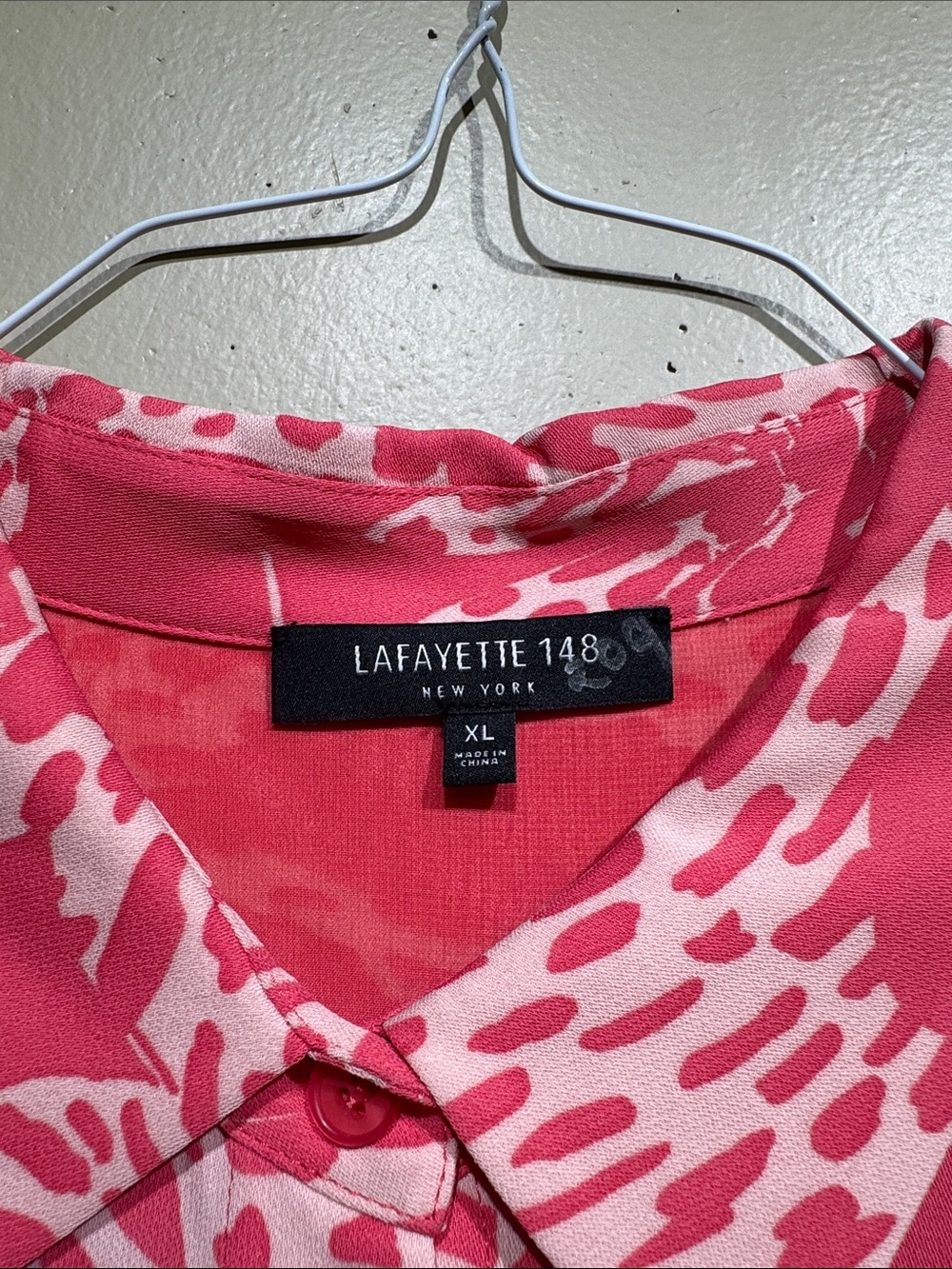 Lafayette 148 New York Pink and White Abstract Print Button-Down Shirt - Picture 2 of 3
